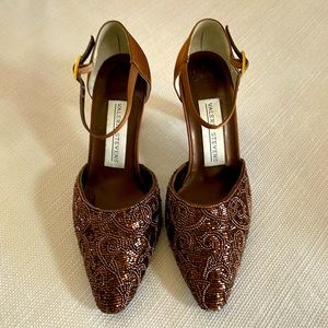 Brown Satin Beaded Shoes Size 6M by Valerie Stevens